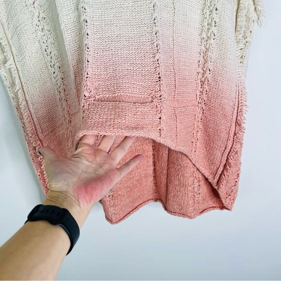 Moth cream pink crochet boho coastal hoodie fringe oversized sweater small/XS - Picture 4 of 9